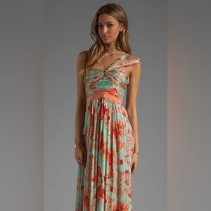 BCBGMaxAzria Pink‎ Green Asymmetrical One-Shoulder Sundress